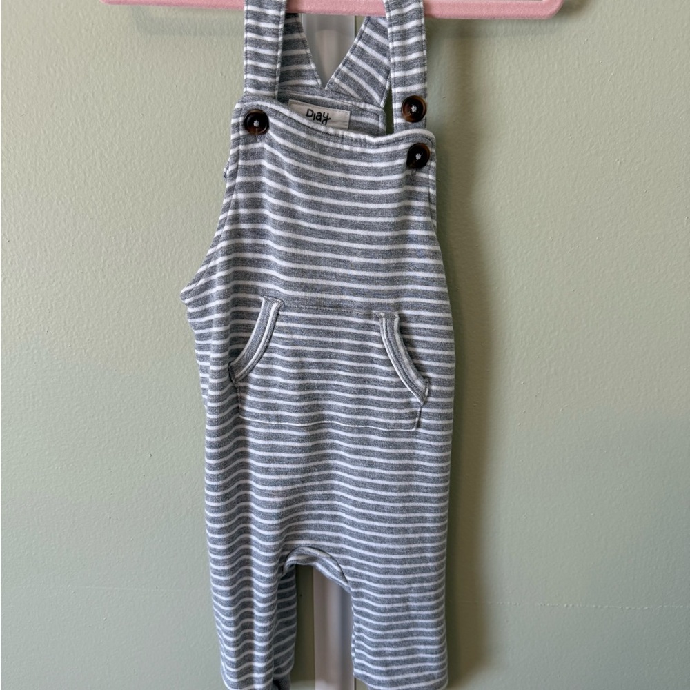 Little Sleepies Gray and White Striped Overalls